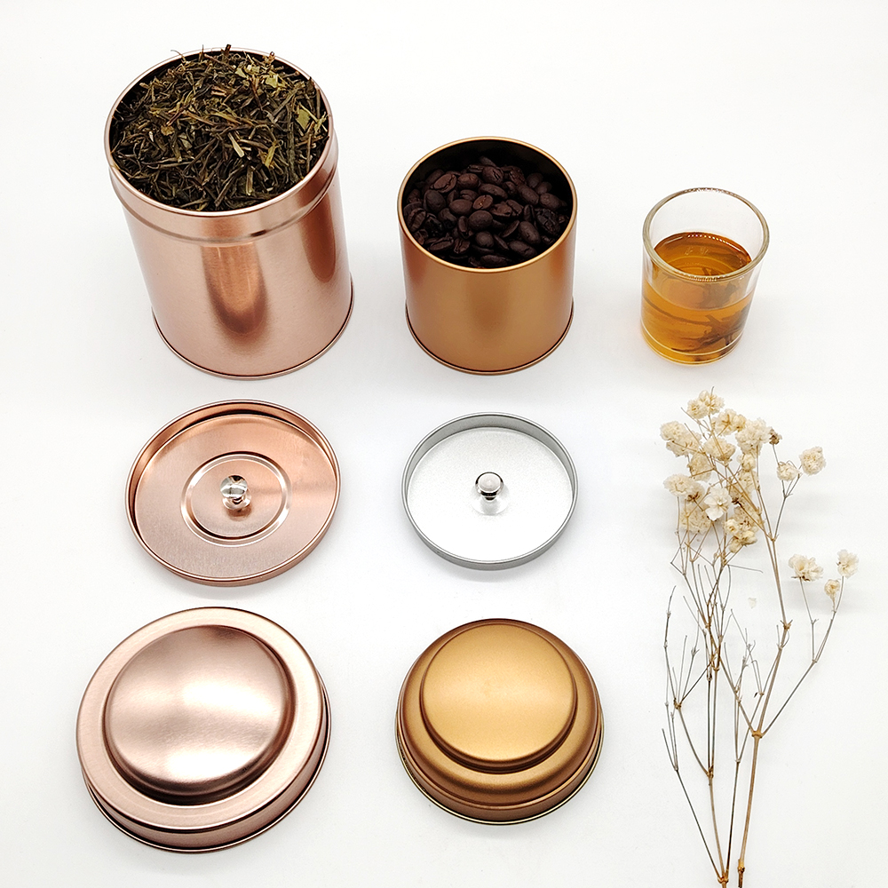 Coffee Tea Leaf Storage Airtight  Tinplate Metal Tin Can Round Container with Double Lids for Packaging