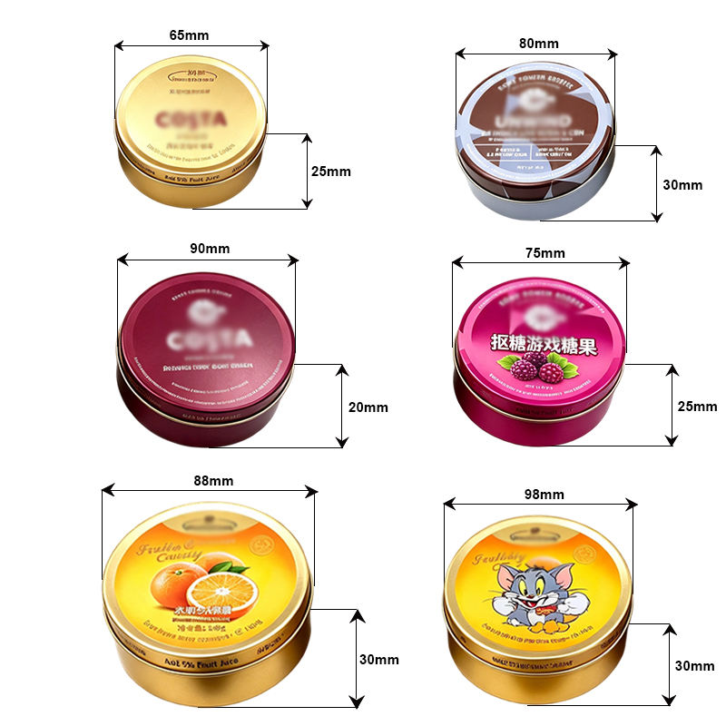 Custom Printed Round Small Tinplate Metal Candy Storage Tin From Guangdong for Chocolate Sweets Mint & Nuts