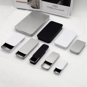 Custom RTS Rectangle Metal Tinplate  Lacquered Silk Screen Printed Container Drawer Slide Tea Food Candy  Box