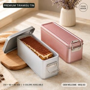 Custom Silk Screen Printed Rectangle Food Grade Tinplate Tin Box with Lock Cap Brush for Tiramisu Cakes Candies Cookies Sandwich