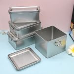 Custom Silk Screen Printed Rectangle Food Grade Tinplate Tin Box with Lock Cap Brush for Tiramisu Cakes Candies Cookies Sandwich