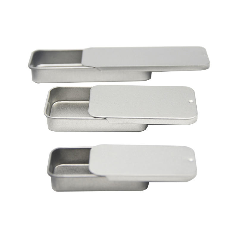 Custom Small Rectangle Slide Top Tin Box Food Grade Tinplate Container for Lip Balm Soap Solid Perfume Mint Packaging