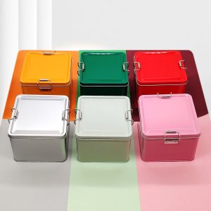 Custom Square Metal Tin Box with Lock Food Grade Tinplate Container for Pineapple Cake Biscuit Cookie Dessert Gift Packaging