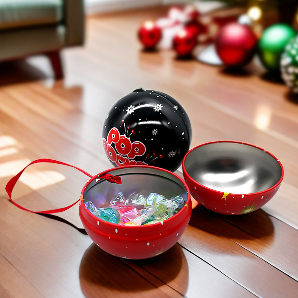 Factory Wholesale Customize D70mm Tin Ball Candy Packaging Spherical Metal Cans OEM Ornaments Christmas Ball Tin Box