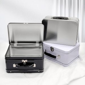Factory Wholesale Food Grade Portable Tin Lunch Box with Handle for Kids, Snack, Picnic, Book Card Design