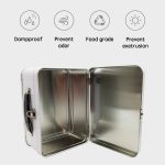 Factory Wholesale Food Grade Portable Tin Lunch Box with Handle for Kids, Snack, Picnic, Book Card Design