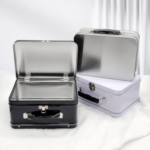 Factory Wholesale Food Grade Portable Tin Lunch Box with Handle for Kids, Snack, Picnic, Book Card Design