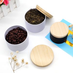 Factory Wholesale Round Metal Candle Tin Box with Wooden Color Lid, 2oz 4oz 8oz Empty Container for Candle Making
