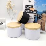 Factory Wholesale Round Metal Candle Tin Box with Wooden Color Lid, 2oz 4oz 8oz Empty Container for Candle Making