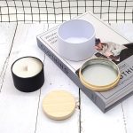 Factory Wholesale Round Metal Candle Tin Box with Wooden Color Lid, 2oz 4oz 8oz Empty Container for Candle Making