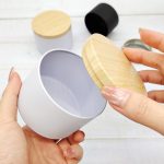 Factory Wholesale Round Metal Candle Tin Box with Wooden Color Lid, 2oz 4oz 8oz Empty Container for Candle Making