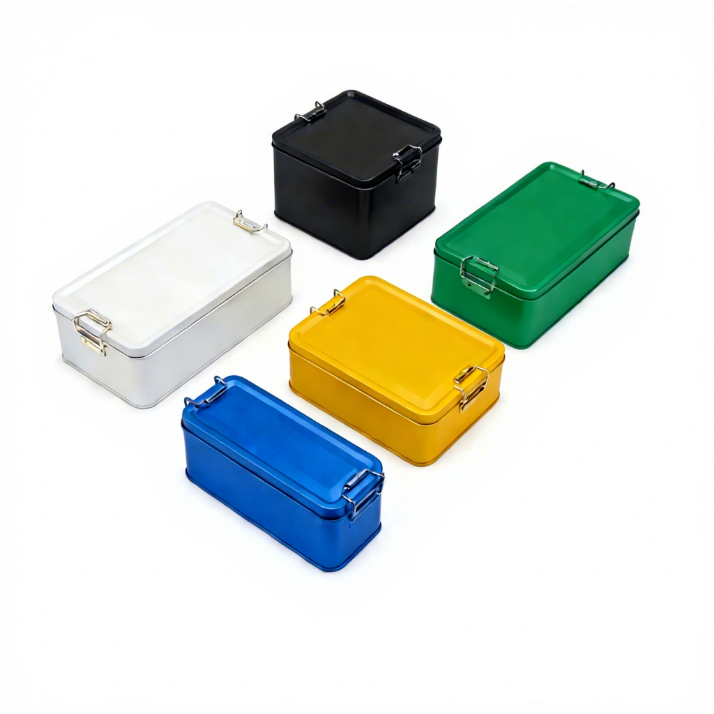 Fruit Metal Lock Box Biscuit Tin Food Grade Customized Silk Screen Printed Large Rectangular Self Sealing Cap with Brush Tin Can