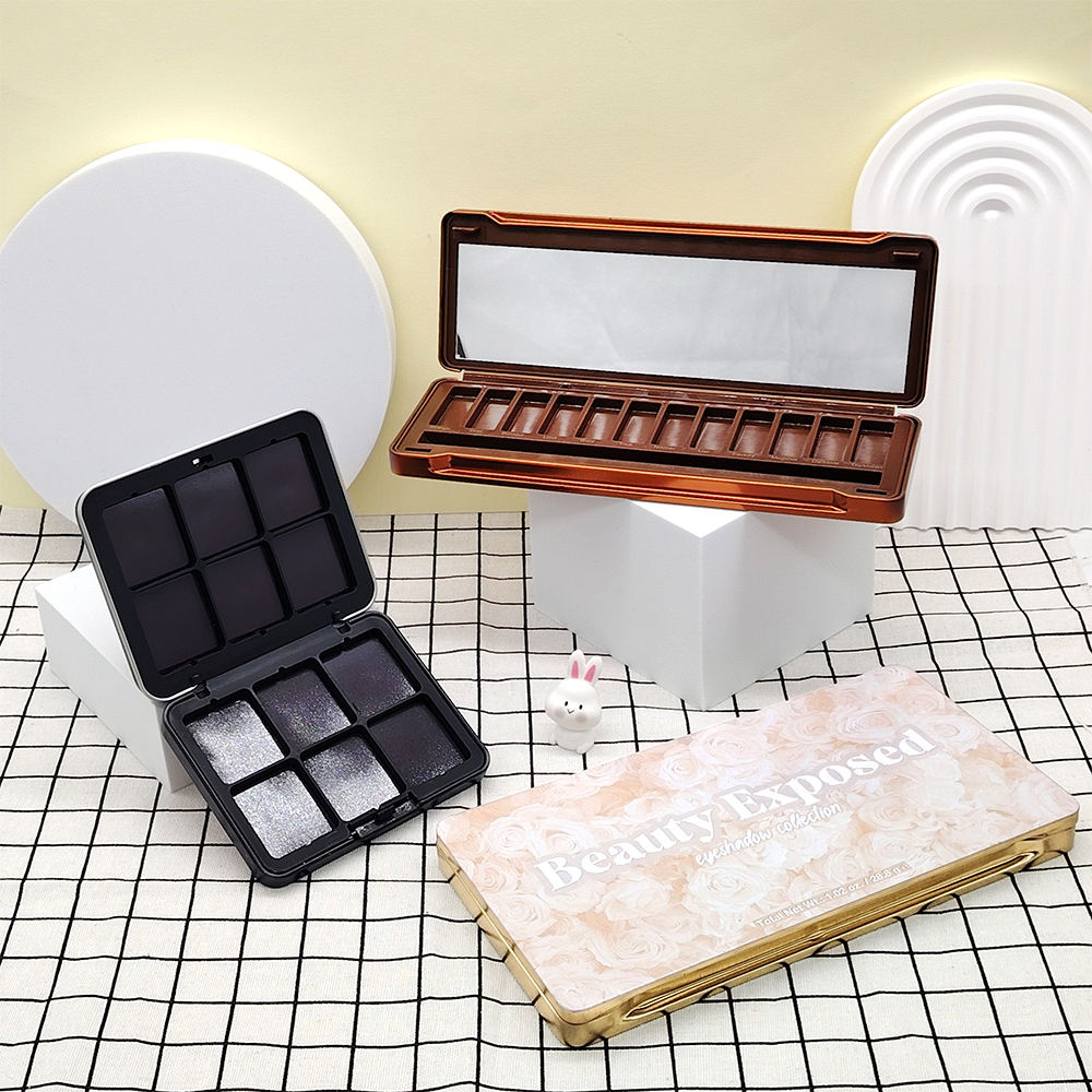 High Quality Makeup Eyeshadow Palette Metal Container Hinged Tin Box Blush Box  Printed Metal Crafts Cosmetic Canister