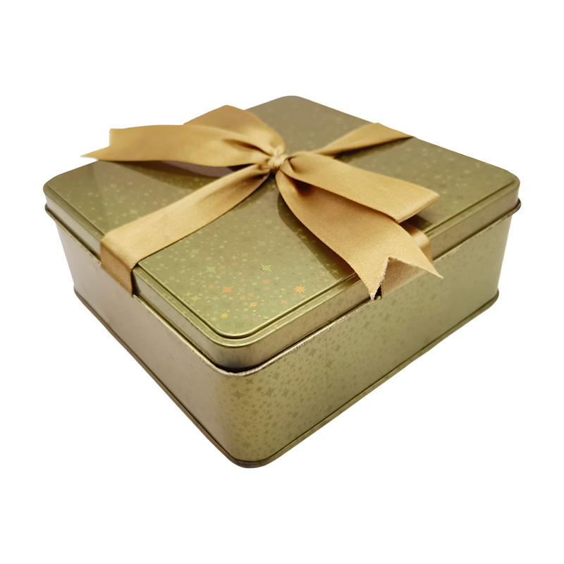 Hot Sale Food Grade Biscuits Cookies Chocolate Metal Tin Box Custom Printed Cookie Tin Box Candy Tin Can With a Bow