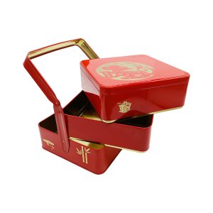 Hot Sale Food Grade Square Three Layer Transport Empty Metal Packaging Tin Box Custom New Style Gift Cake Candy Biscuit Tin Can