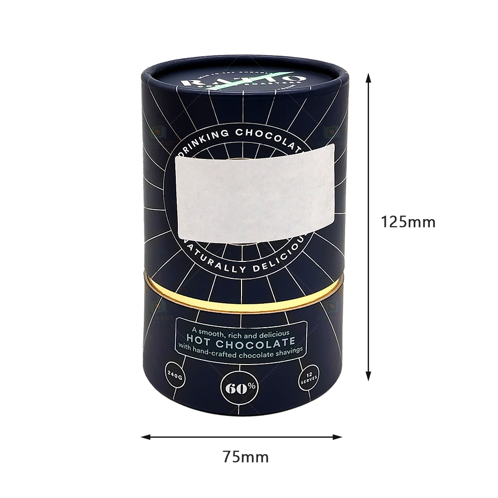 OEM Wholesale 125*75mm Gold Foil Surface Paper Tube Custom Printing Recyclable Tea Chocolate Paper Tube Gift Packaging