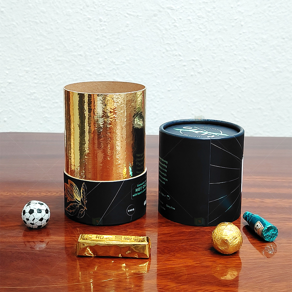 OEM Wholesale 125*75mm Gold Foil Surface Paper Tube Custom Printing Recyclable Tea Chocolate Paper Tube Gift Packaging