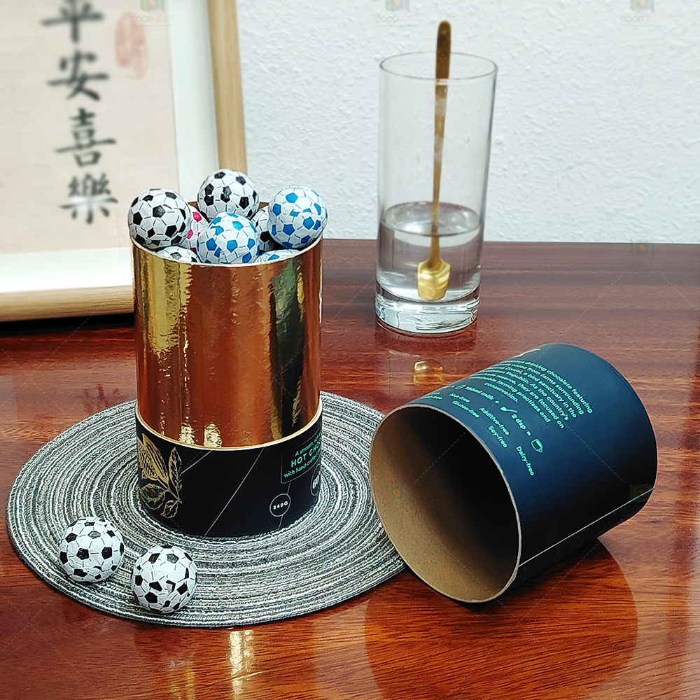OEM Wholesale 125*75mm Gold Foil Surface Paper Tube Custom Printing Recyclable Tea Chocolate Paper Tube Gift Packaging