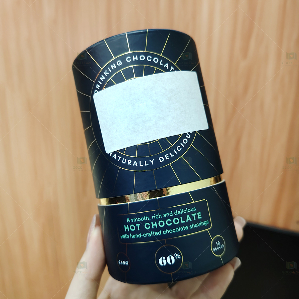 OEM Wholesale 125*75mm Gold Foil Surface Paper Tube Custom Printing Recyclable Tea Chocolate Paper Tube Gift Packaging
