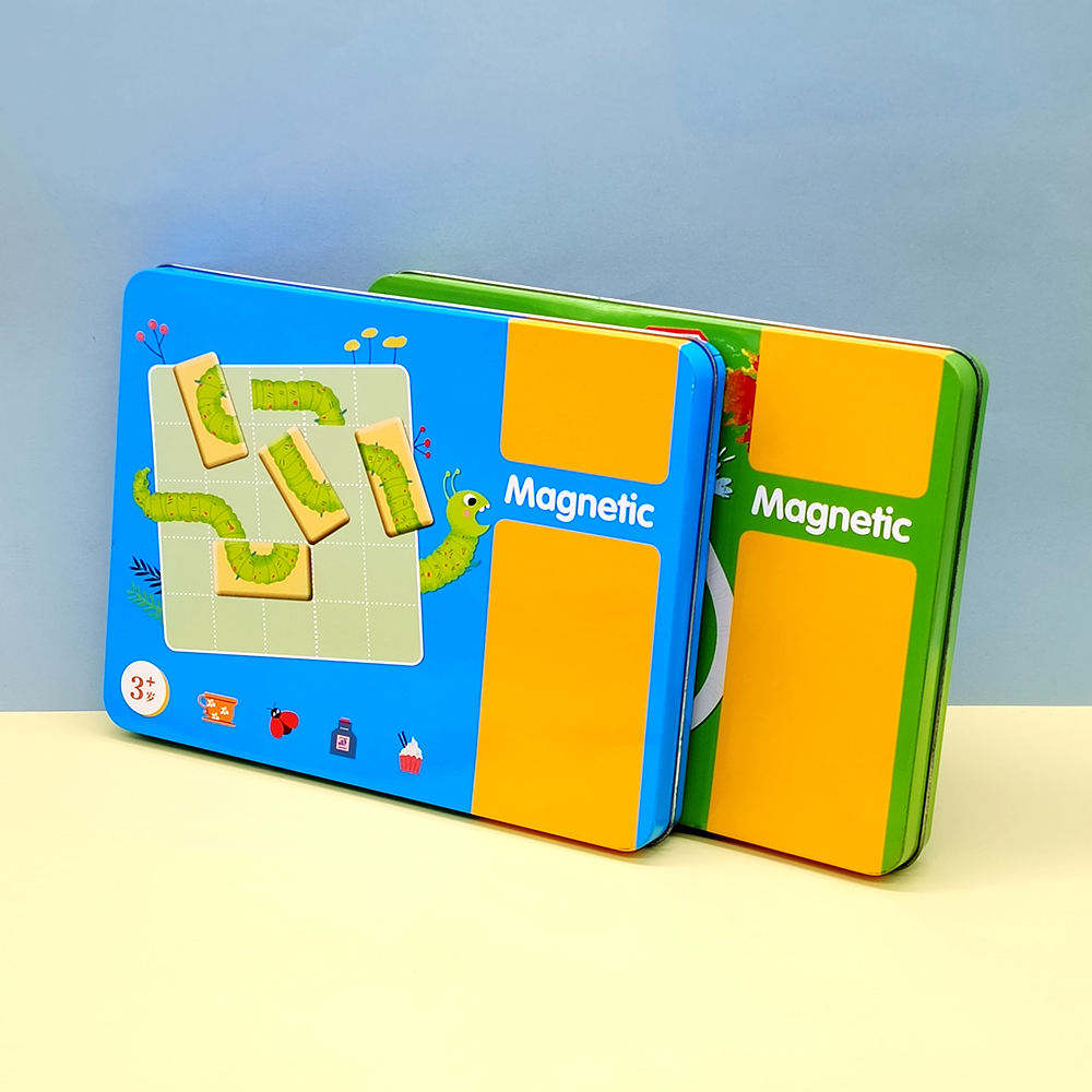 Kids Safe Magnetic Game Tin Box Rectangular Tinplate Metal Box with Lid for Children's Educational Puzzle & Cards