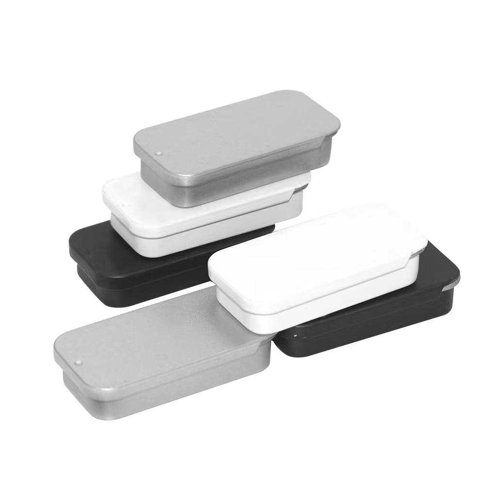 Matte Black Slide Tin Container Push It Top Metal Tin Box Candies Mints Gum Snack Food Portable Tin Box
