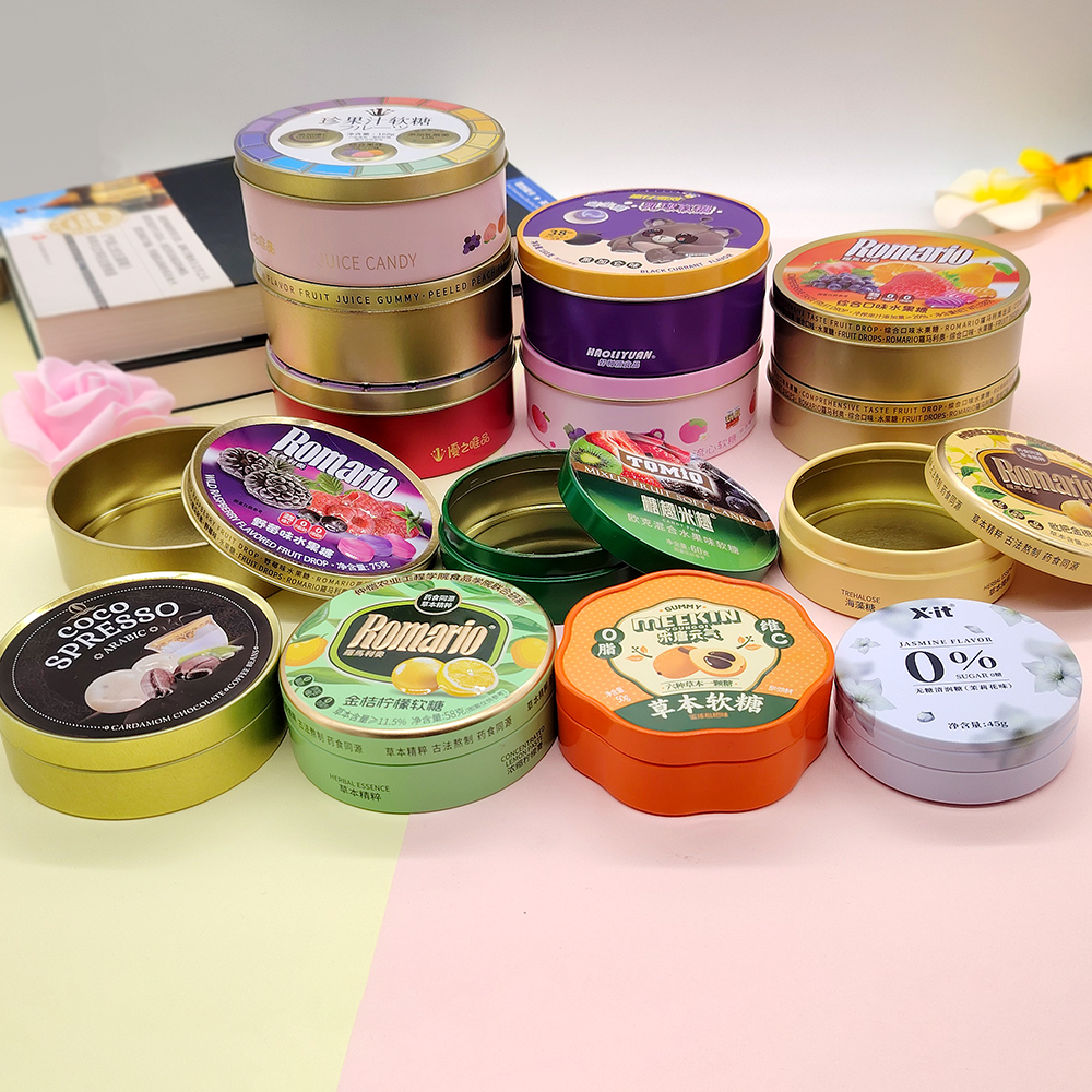 OEM Custom Embossing Logo Lacquered Candy Gift Tinplate Packaging Food Grade Tin Box Cap Brush Sugar Chocolate Silk Screen