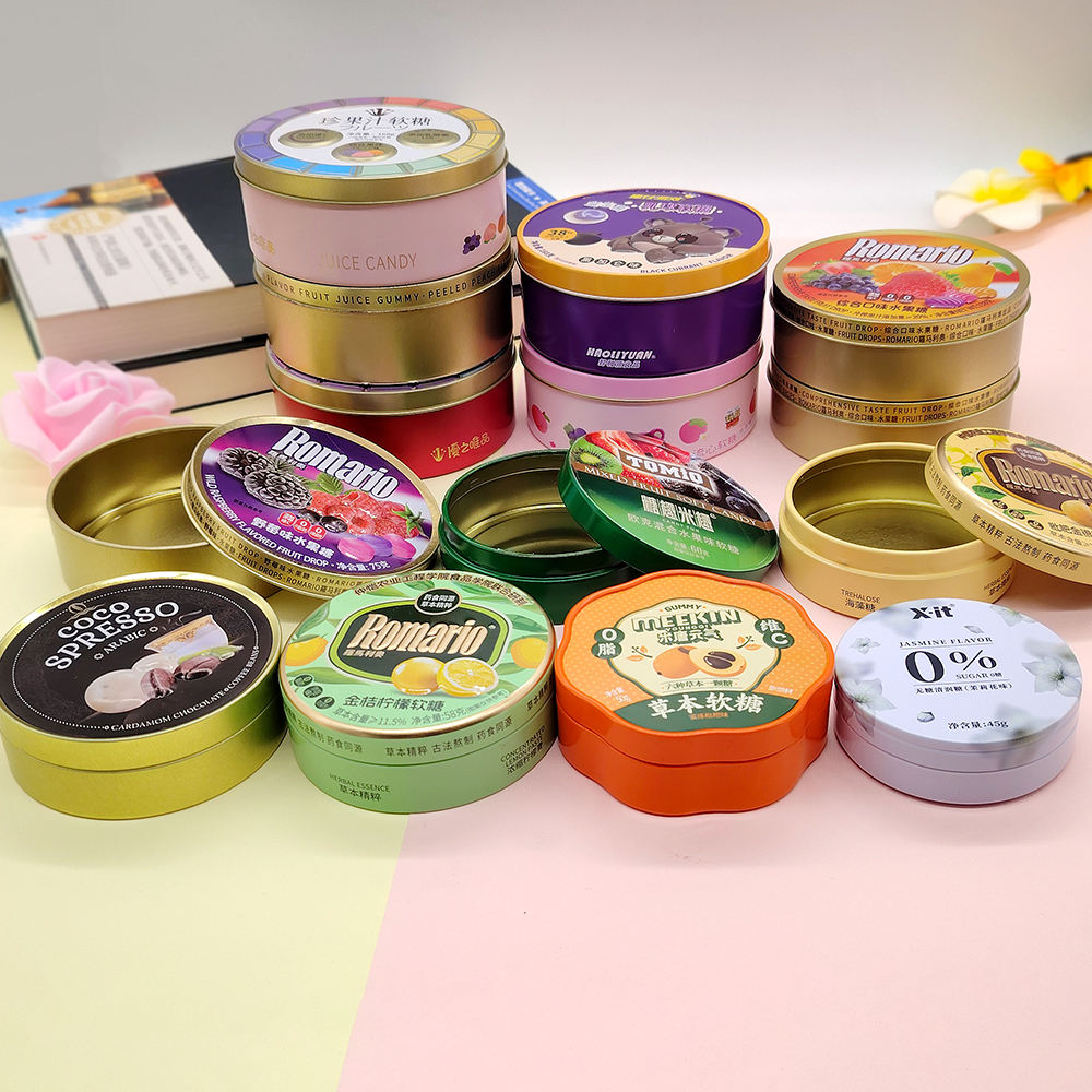 OEM Custom Embossing Logo Lacquered Candy Gift Tinplate Packaging Food Grade Tin Box Cap Brush Sugar Chocolate Silk Screen