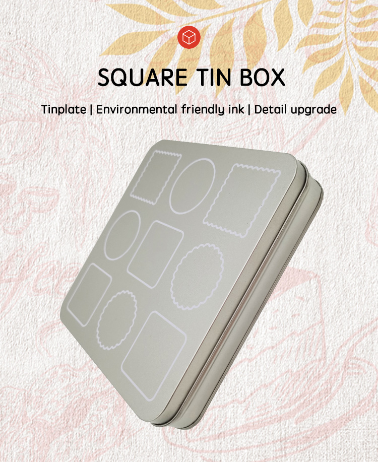OEM Custom Empty High-grade Recyclable Tin Box Branded Biscuit Packaging Food Safe Custom Varnishing Printing Square Candy Box