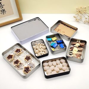 OEM Custom Printed Silver Rectangular Food Grade Metal Tin Box with Lid, FDA Certified, in Stock