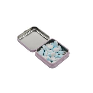 OEM Custom Printing Ready To Ship Small Square Rectangular Food Grate Craft Gift Mint Candy  White Metal Hinge Tinplate Box