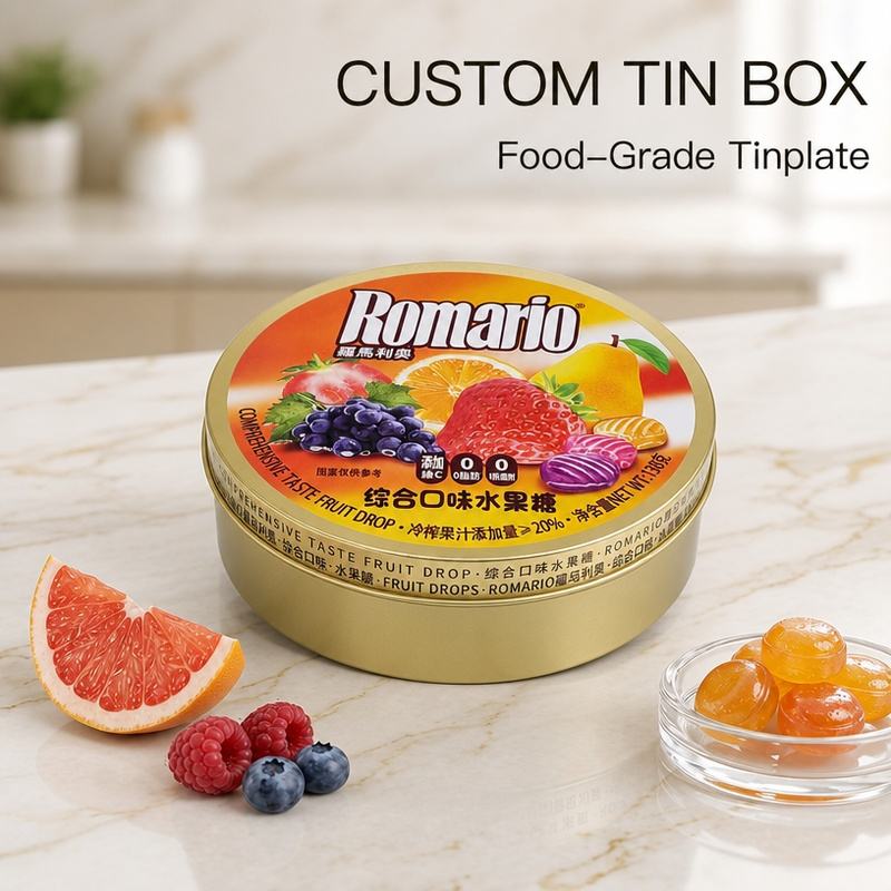 OEM Wholesale Eco-Friendly Tinplate Christmas Candy Gift Tin Box Packaging for Chocolate Chewing Gum Cookies Baby Food Sugar