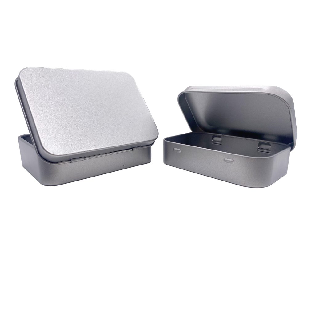 Stock Silver Gift Tin Case Packaging Square Hinge Candy Box Small Wholesale Custom Tin Can/Box Food Safe Eco-Friendly Lollipop