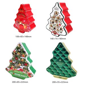 Wholesale Custom Recycled Food Grade Tree-shaped Metal Tin Box for Christmas Gift, Cookie, Chocolate, Candy, FDA Certified