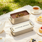 Wholesale Customization Rectangle Double Snap With Lock Food Grade Tinplate Tin Box Cake Tiramisu Biscuit Packaging