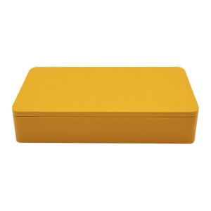 Wholesale Food Grade Cmyk Printed Yellow Rectangle Shape Makeup Cosmetic Metal Gift Packaging Tin Box for Biscuit Packaging