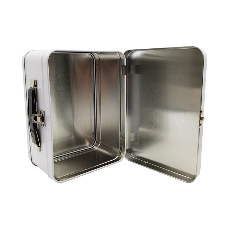 Wholesale High Quality Tinplate Box Packaging Food Tin Box Children's Food With Handle Lunch Box Empty Metal Tin Suitcase