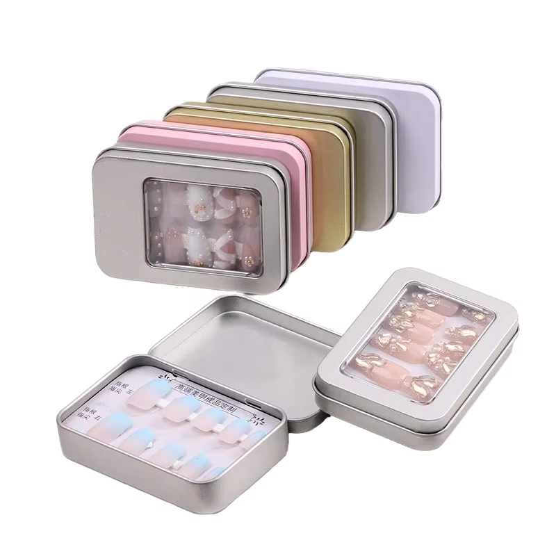 Window Food Grade Rectangle Cookie Tea Packaging Tin Lid Metal Box Customized